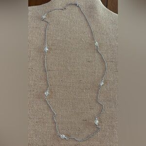Vintage AVON Faceted Crystal Beaded Silver Tone Curb Chain Station Necklace 30.5